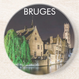 Schilderen van de oude stad Brugge en de toren van Zandsteen Onderzetter