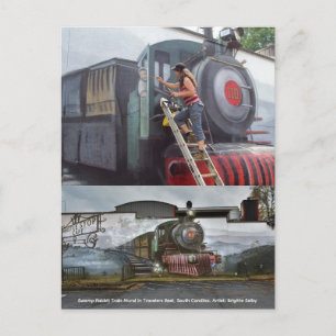 Schilderen van de Swamp Rabbit Train muurschilderi Briefkaart