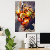 Schilderen van de waterverf van de uien voor de ke poster (Thuiskantoor)