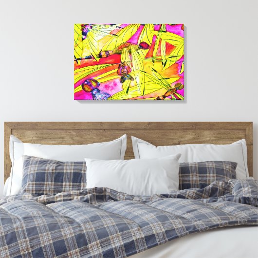 Schilderen van de waterverf van Dragonfly Canvas Afdruk (Insitu (Slaapkamer))