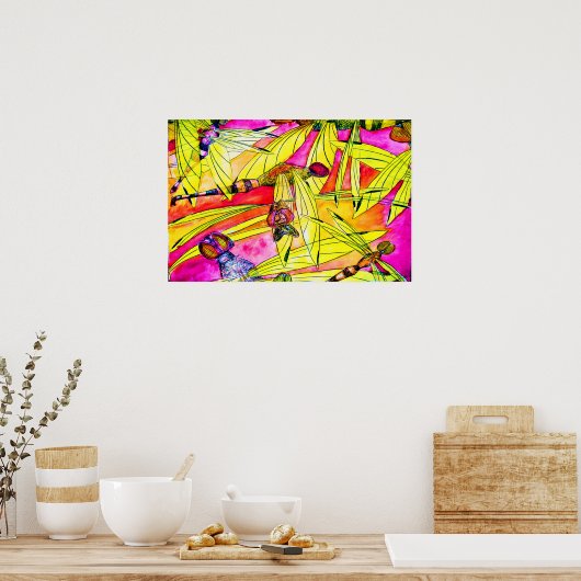 Schilderen van de waterverf van Dragonfly Poster (Keuken)
