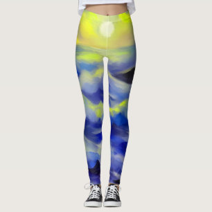 Schilderen van donkerblauwe zeeen golven onder de  leggings