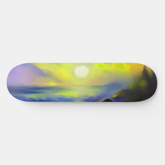 Schilderen van donkerblauwe zeeen golven onder de  persoonlijk skateboard (Horizontaal)