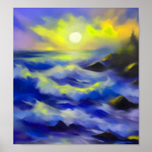 Schilderen van donkerblauwe zeeen golven onder de 