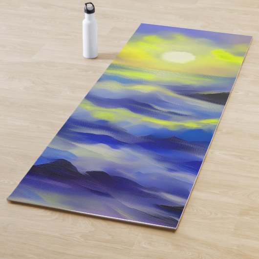 Schilderen van donkerblauwe zeeen golven onder de  yogamat (In situ)