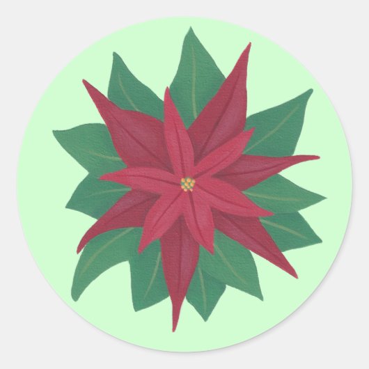 Schilderen van een bloem van Poinsettia Kerst stic Ronde Sticker (Voorkant)