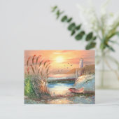 Schilderen van een gebleekte roeiboot nabij een vu briefkaart (Staand voorkant)