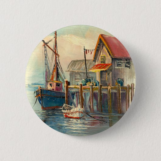 Schilderen van een kat aan een kade ronde button 5,7 cm (Voorkant)