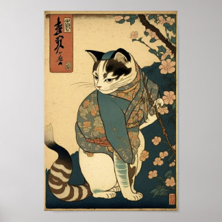  schilderen van een kat in Kuniyoshi's stijl Poster