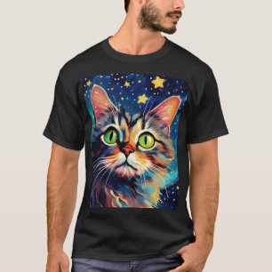 Schilderen van een kat met groene ogen met sterren t-shirt