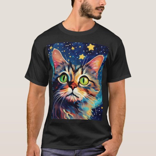 Schilderen van een kat met groene ogen met sterren t-shirt (Voorkant)