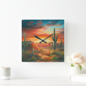 Schilderen van een kleurrijke woestijn - zonnestee vierkante klok (Huis)