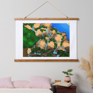 Schilderen van een klif met beekjes die er langs l hangend wandkleed