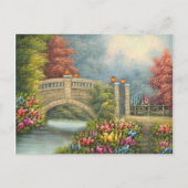 Schilderen van een loopbrug omringd door bloemen briefkaart (Voorkant)