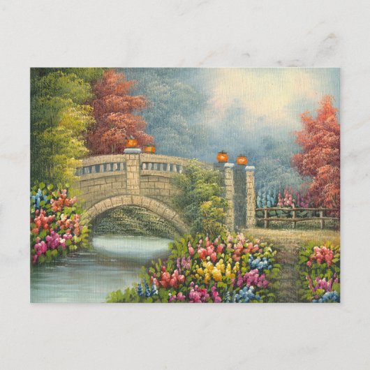 Schilderen van een loopbrug omringd door bloemen briefkaart (Voorkant)
