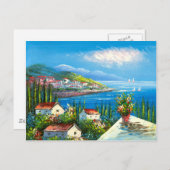 Schilderen van een mediterraan zeedorp briefkaart (Voorkant / Achterkant)