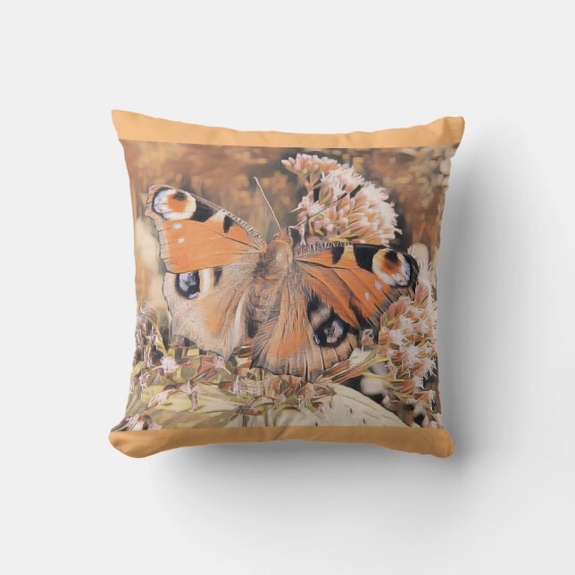 Schilderen van een oranje vlinder op bloemen kussen (Voorkant)