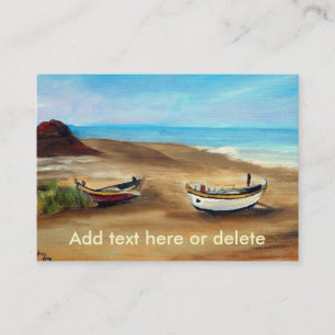 Schilderen van een oude vissersboten op het strand visitekaartje