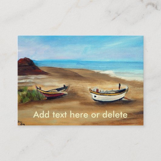 Schilderen van een oude vissersboten op het strand visitekaartje (Voorkant)