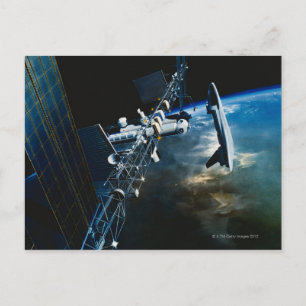 Schilderen van een ruimtestation boven de aarde briefkaart