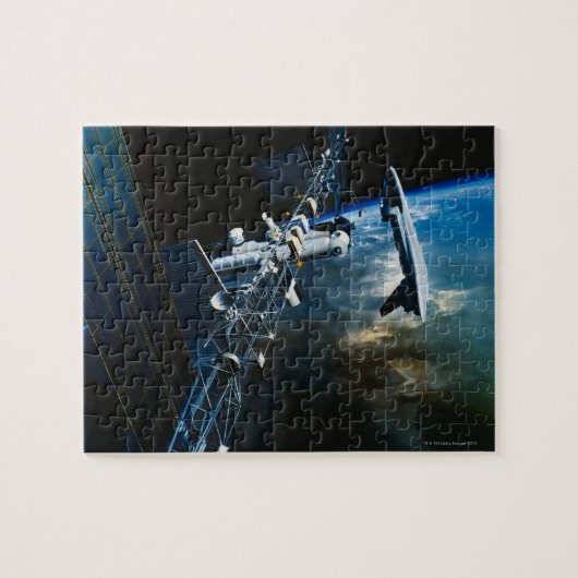 Schilderen van een ruimtestation boven de aarde legpuzzel (Horizontaal)