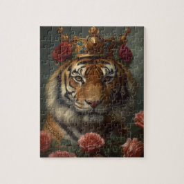 Schilderen van een tijger met een kroon en Rozen Legpuzzel