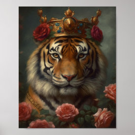 Schilderen van een tijger met een kroon en Rozen Poster