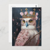 Schilderen van een uil met een kroon en roze bloem briefkaart (Voorkant / Achterkant)