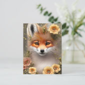 Schilderen van een vossep onder de bloemen briefkaart (Staand voorkant)