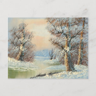 Schilderen van een winterbos en een winterrivier briefkaart