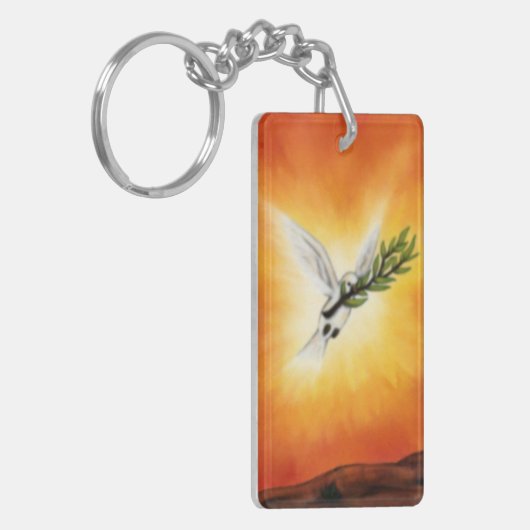 schilderen van een witte dove met twig sleutelhanger (Voorkant Links)