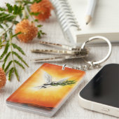 schilderen van een witte dove met twig sleutelhanger (Voorkant Rechts)