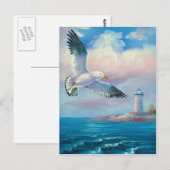 Schilderen van een zeemeeuw nabij een vuurtoren briefkaart (Voorkant / Achterkant)