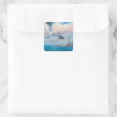 Schilderen van een zeemeeuw nabij een vuurtoren vierkante sticker (Tas)