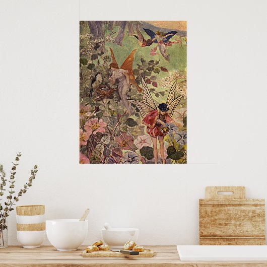  schilderen van fairies en bloemen poster (Keuken)