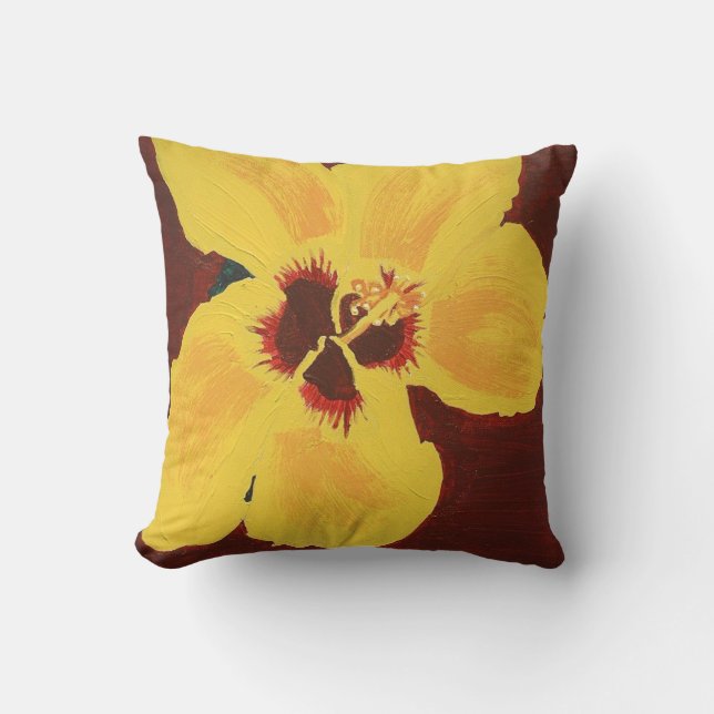 Schilderen van geel Hawaïaans Hibiscus Pillow Kussen (Voorkant)