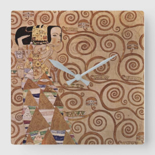 Schilderen van Gustav Klimt: De verwachting (1908) Vierkante Klok