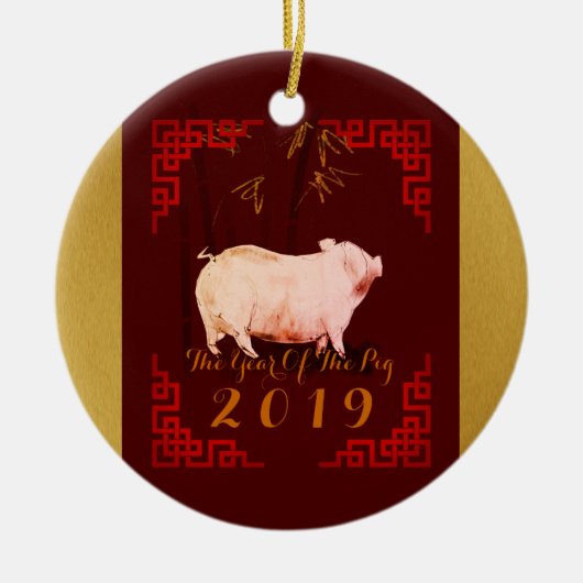 Schilderen van het Chinese Lijst Varkenspad 2019 R Keramisch Ornament (Voorkant)