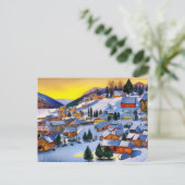 Schilderen van het dorp in sneeuw op Dawn Feestdagenkaart (Staand voorkant)
