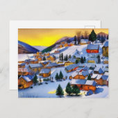 Schilderen van het dorp in sneeuw op Dawn Feestdagenkaart (Voorkant / Achterkant)
