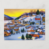 Schilderen van het dorp in sneeuw op Dawn Feestdagenkaart (Voorkant)