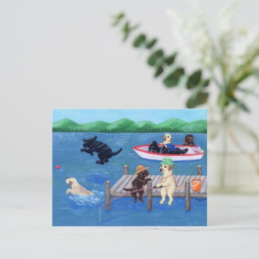 Schilderen van het meer van Fun Labradors Briefkaart (Staand voorkant)