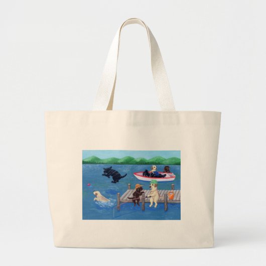 Schilderen van het meer van Fun Labradors Grote Tote Bag (Voorkant)