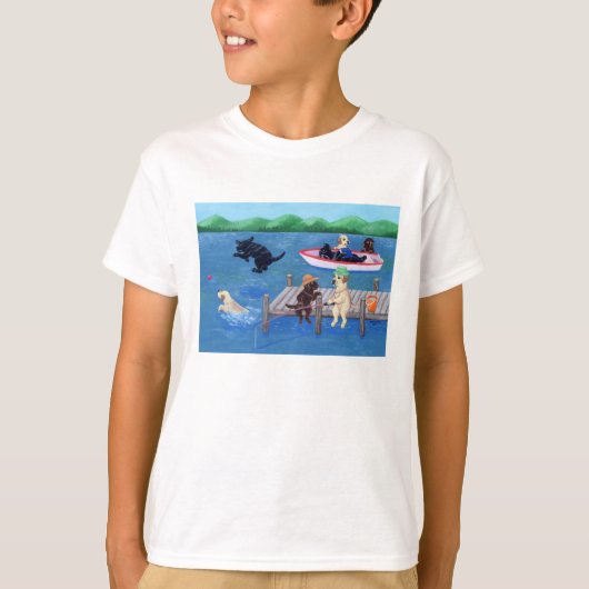 Schilderen van het meer van Fun Labradors T-shirt (Voorkant)
