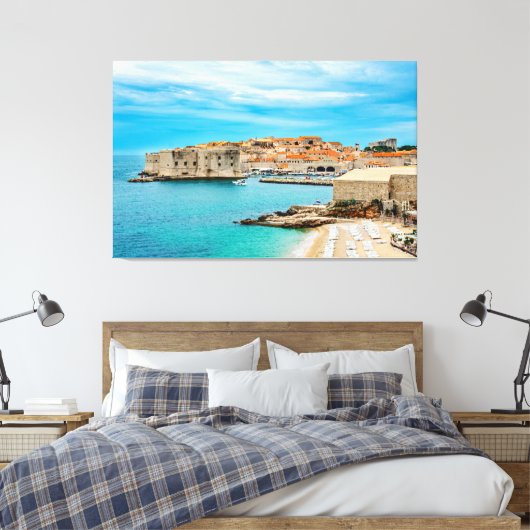 Schilderen van het strand van Dubrovnik Canvas Afdruk (Insitu (Slaapkamer))