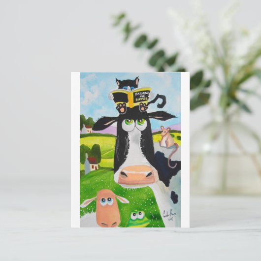 Schilderen van Koe kattenschikker Briefkaart (Staand voorkant)