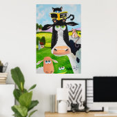 Schilderen van Koe kattenschikker Poster (Thuiskantoor)