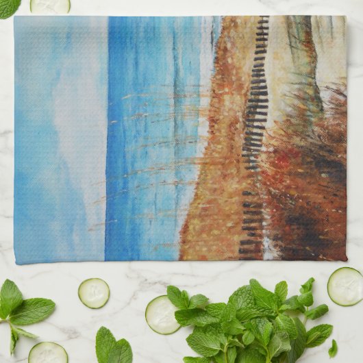 Schilderen van mooi geblazen strand en zandduinen theedoek (Gevouwen)