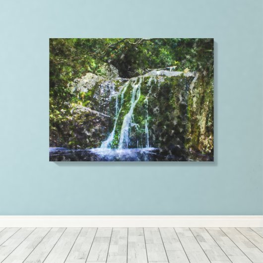 Schilderen van prachtige watervalWaterverf Canvas Afdruk (Insitu (Houten vloer))