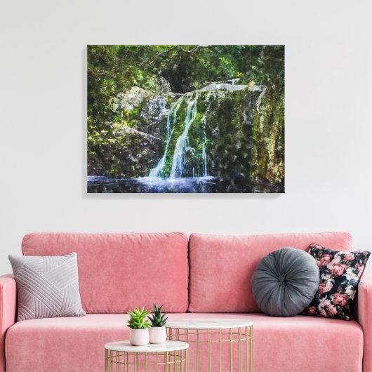 Schilderen van prachtige watervalWaterverf Canvas Afdruk (Insitu (Woonkamer))